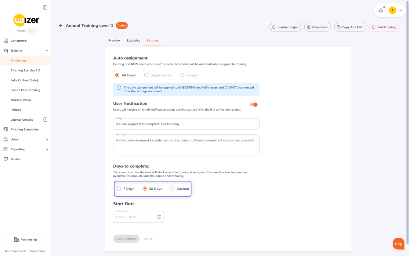 How to Set Up, Customize, and End the Training