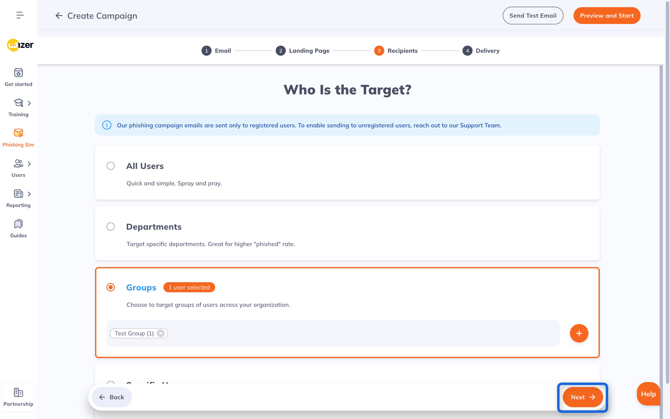 Create Campaign Recipient Selection Screen
