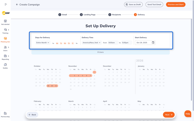 Email Campaign Delivery Setup Interface