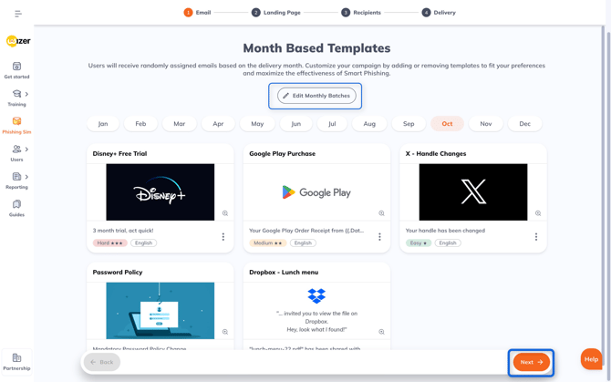 Month Based Templates for Phishing Simulation
