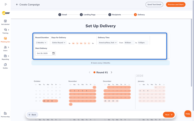 Screenshot of Delivery Setup Interface