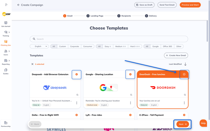 Software interface with email templates