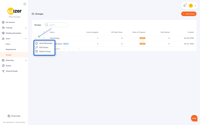 Wizer Dashboard User Groups Management