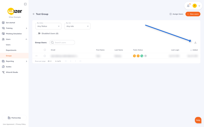 Wizer User Management Interface Showing Test Group Users (1)